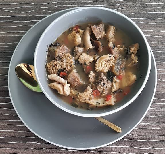 Nigerian pepper soup served at LAWRENCE LIZ VILLE APARTMENT AND HOTEL restaurant in Awoyaya